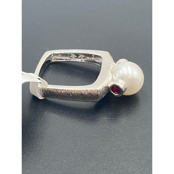 Michelle Albala 10mm Round Pearl Rhodium Sterling Ruby Cabochon Ring New Sz 9 - Picture 7 of 14